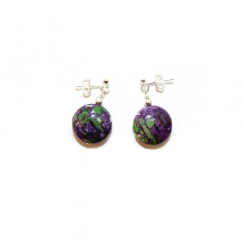 Purple and Green Calsilica Drop Earrings